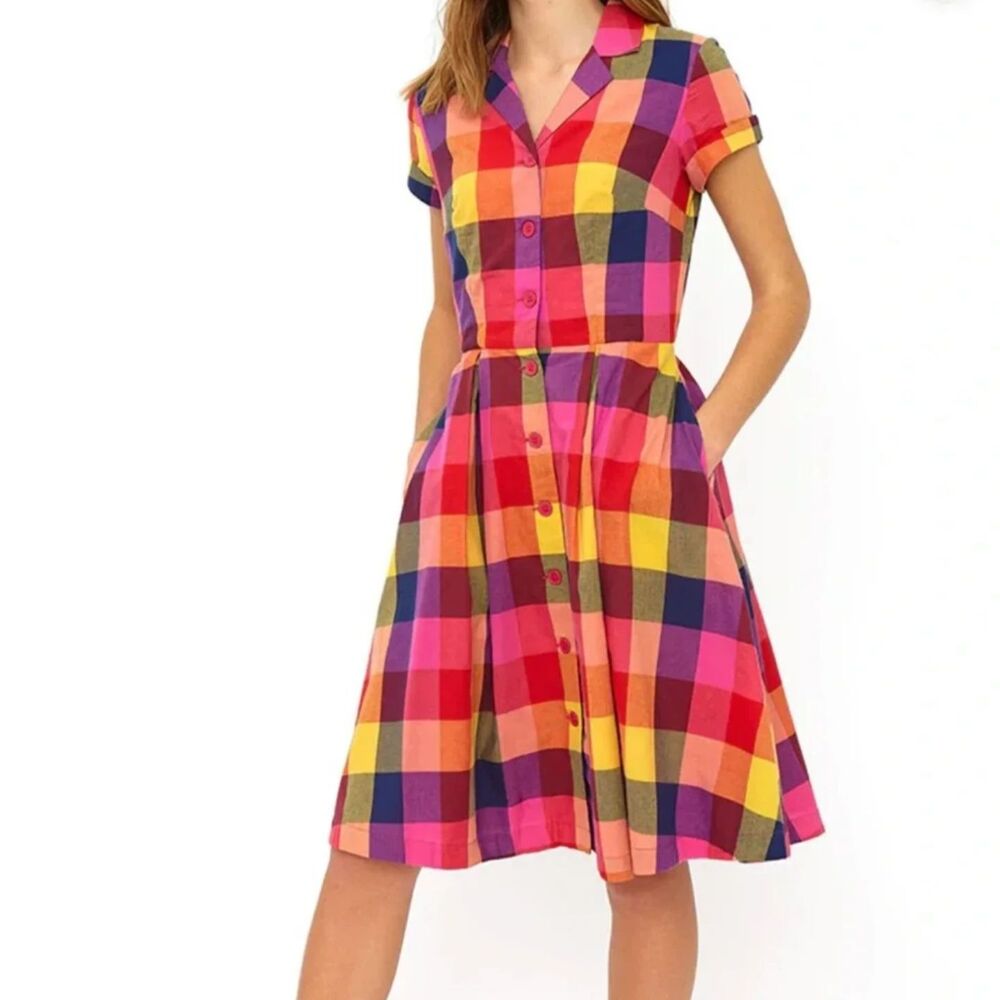 Emily And Fin 'Kate' Cotton Dress in Sunset Plaid Sz S